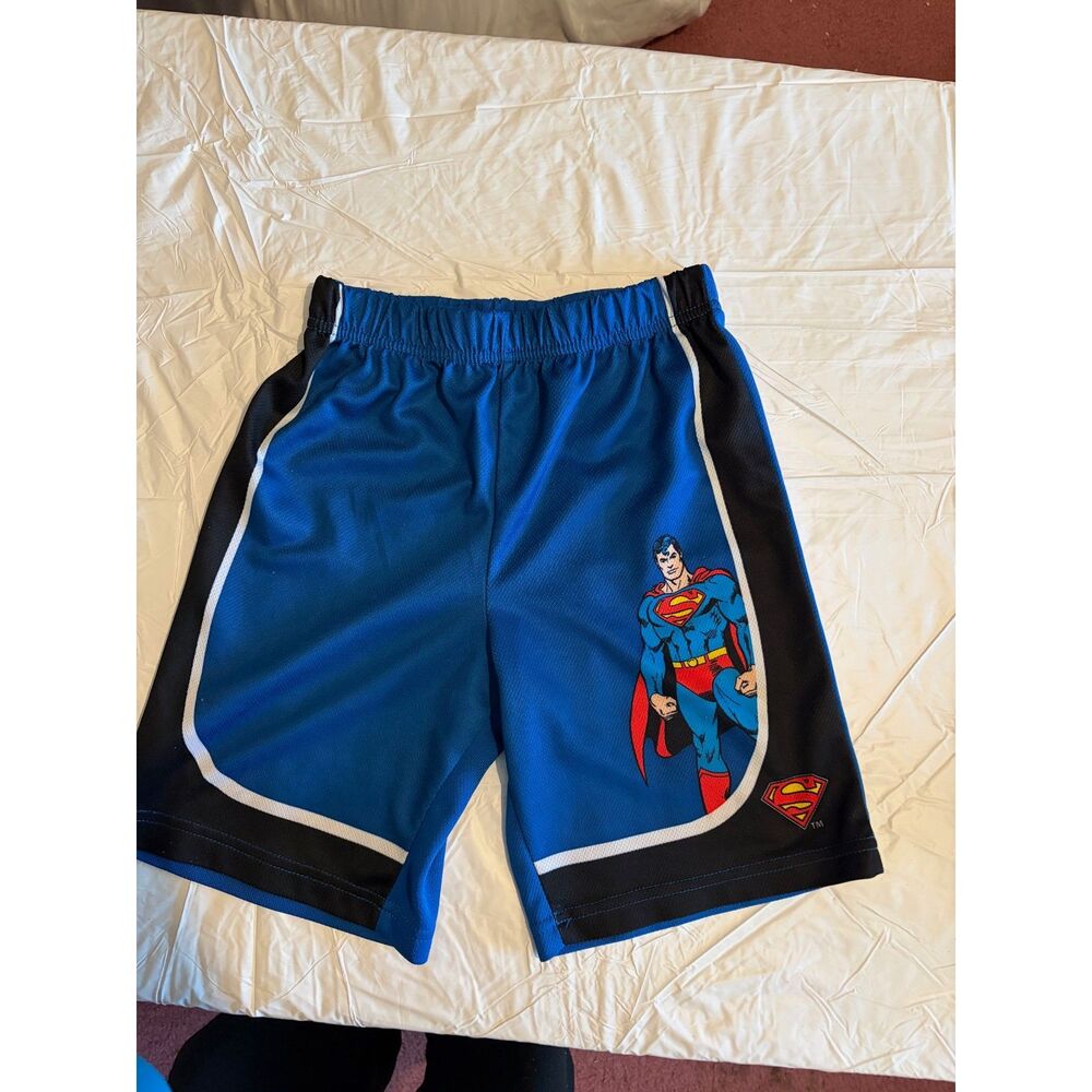 Kids Superman Athletic Shorts Size S (6/7)  Blue Mesh Activewear  DC Comics